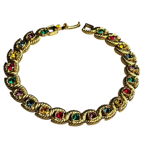 Vintage Gold-Tone Bracelet With Multicolored Gemstones - Picture 2 of 7